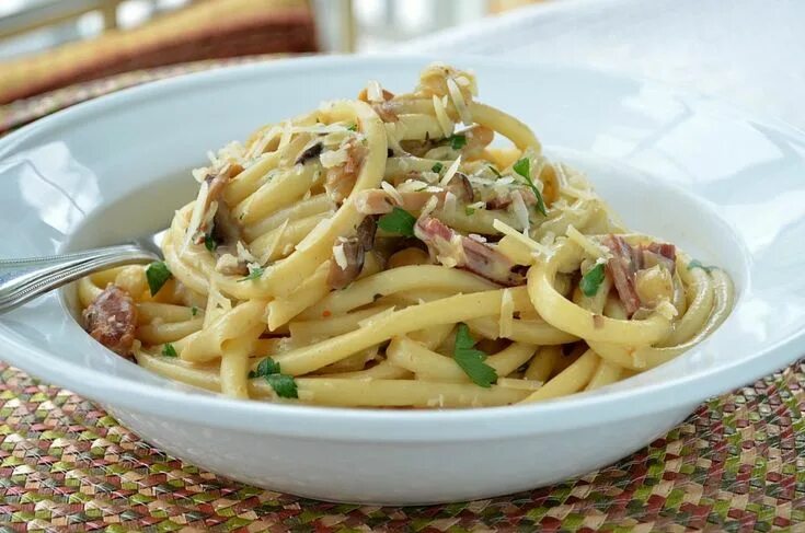 Карбонара с грибами рецепт с фото Wild Mushroom Carbonara - Three Many Cooks Recipe Mushroom carbonara, Stuffed mu