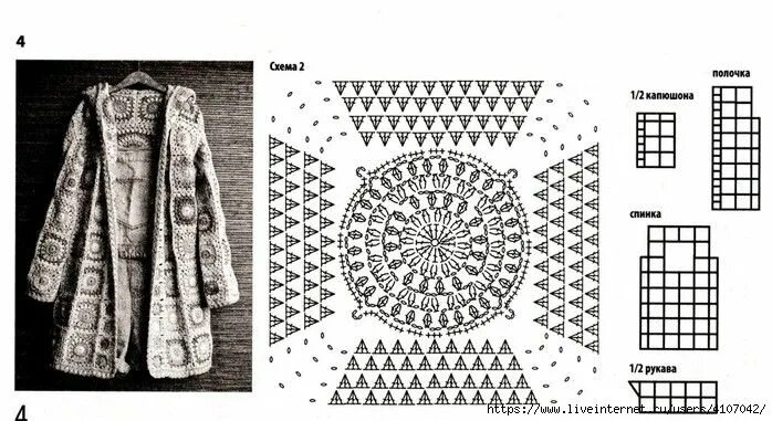 Кардиганы женские крючком со схемами КАРДИГАН С КАПЮШОНОМ "ЗЕФИР". ИЗ "БАБУШКИНЫХ" КВАДРАТОВ. Обсуждение на LiveInter