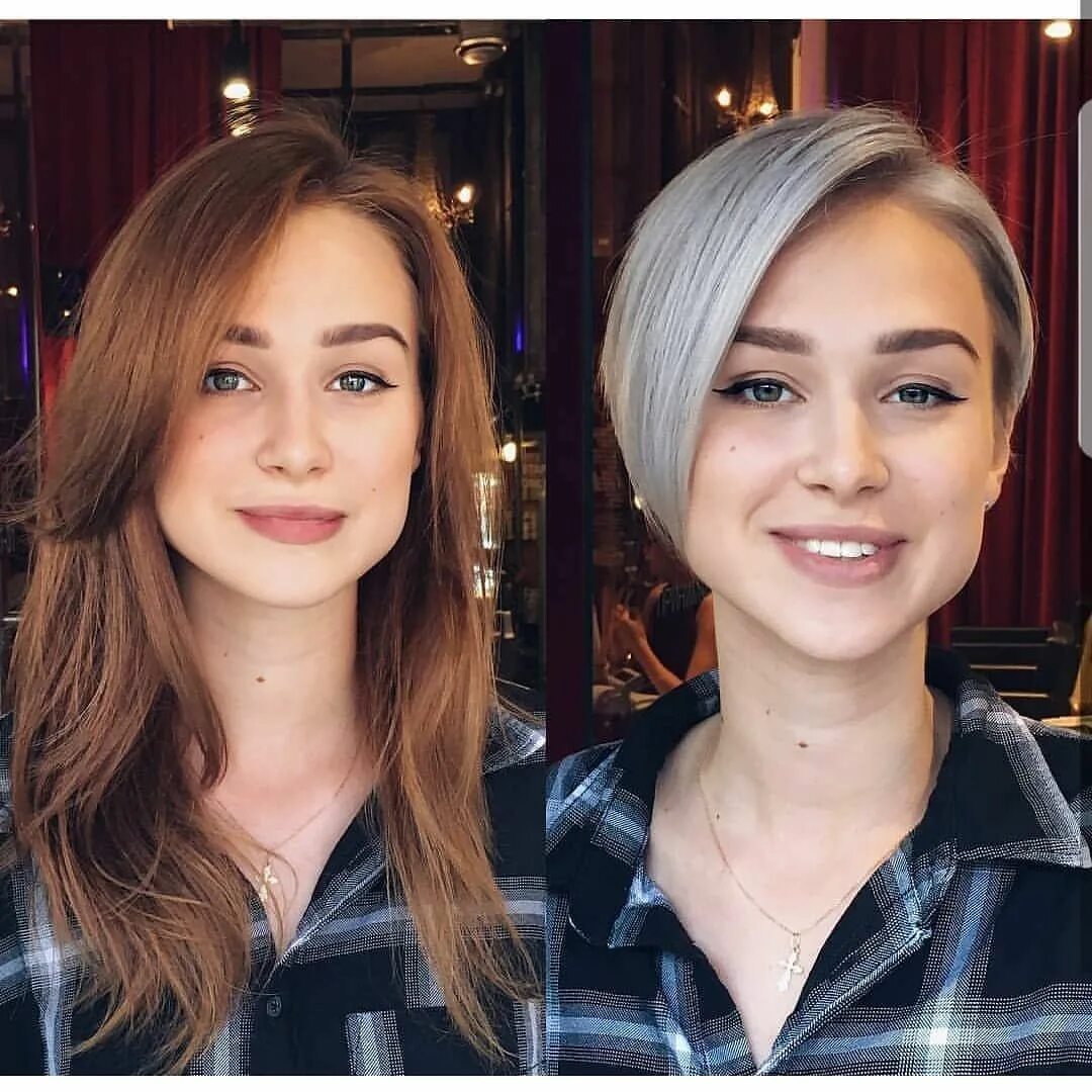Каре до и после стрижки фото Make-overs: Long Hair to Short Hair Before & After - PoP Haircuts Long to short 