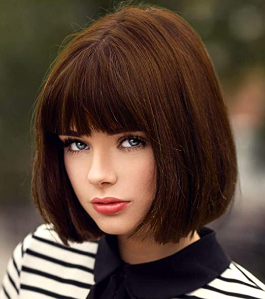 Каре прическа виды с челкой Bopocoko Brown Wigs for Women Velma Costume 12'' Short Brown Bob Wig with Bangs 