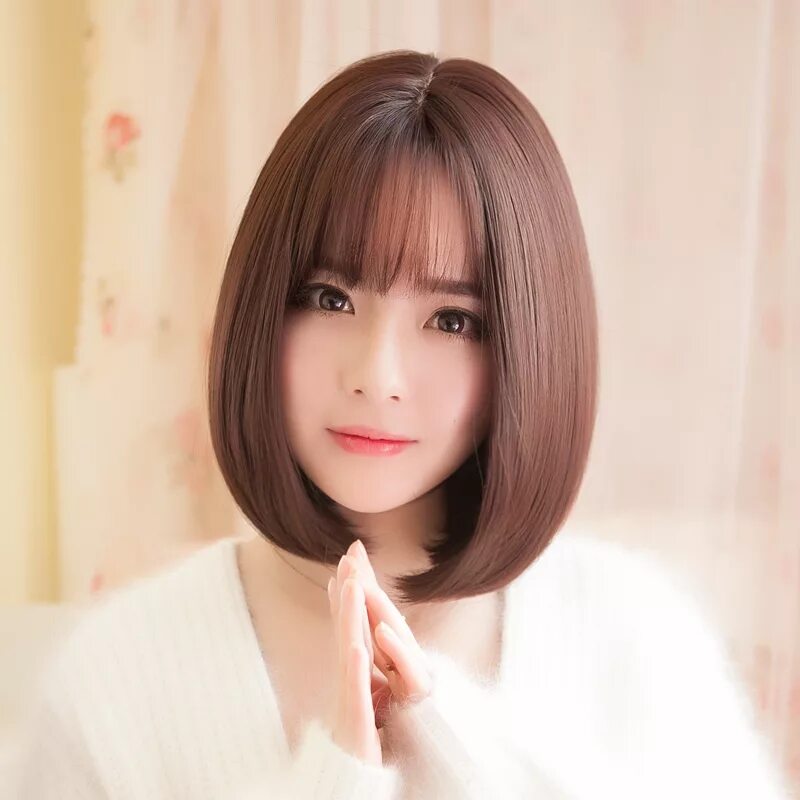 Каре прически корея Wig female short hair air bangs straight hair fluffy natural temperament Korean 