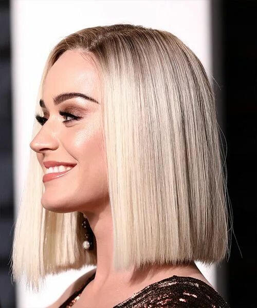 Каре прямой срез фото Katy Perry Medium Straight Light Platinum Blonde Bob Haircut Hår och skönhet, Sk