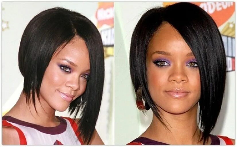 Каре стрижка с двух сторон Stock Celeb. Full Lace Brazilian Jet Black Straight Rihanna Human Hair Wigs #Val