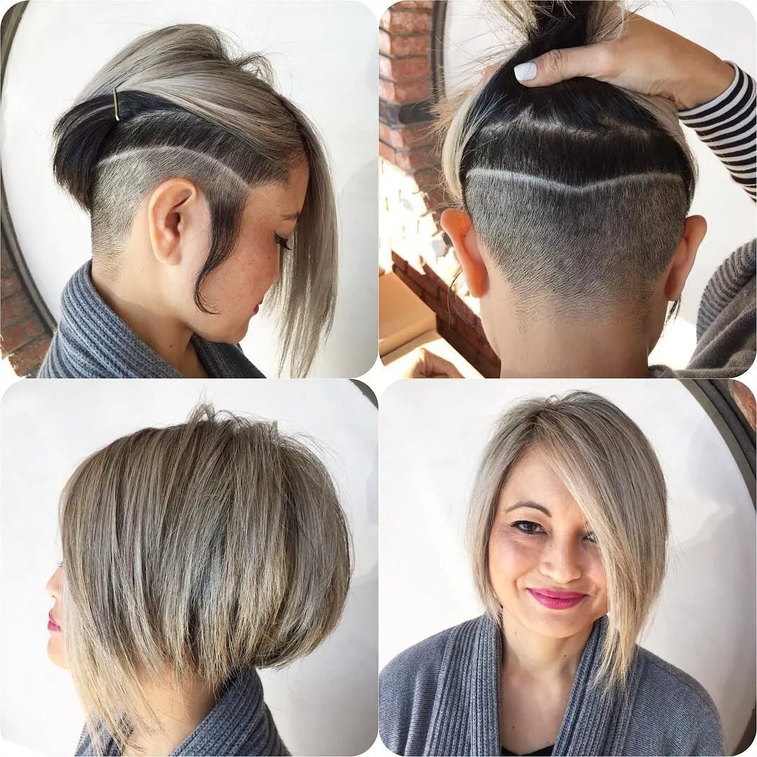 Каре виски стрижка @jludwigsalon on Instagram: "Owner Jeff Ludwig did a funky cut and undercut toda