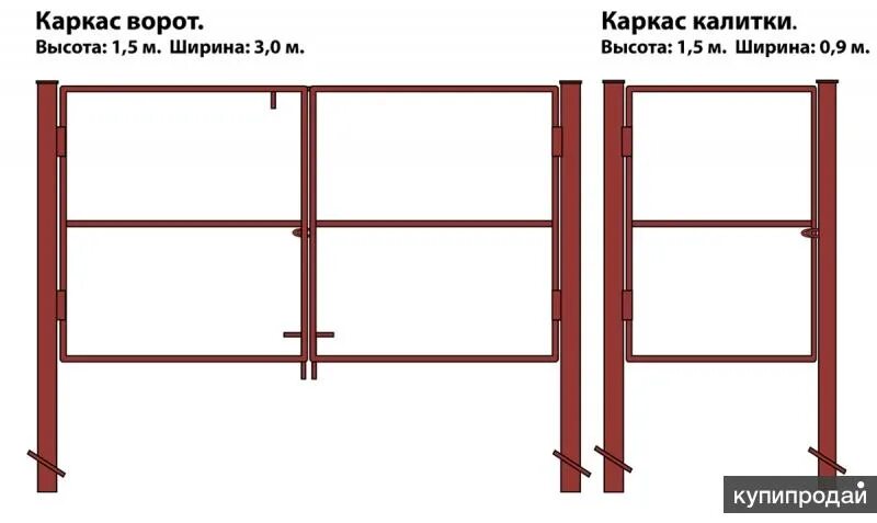 Каркас ворот фото Ворота калитки распашные со столбами на петлях готовые к установке каркасы в Уфе