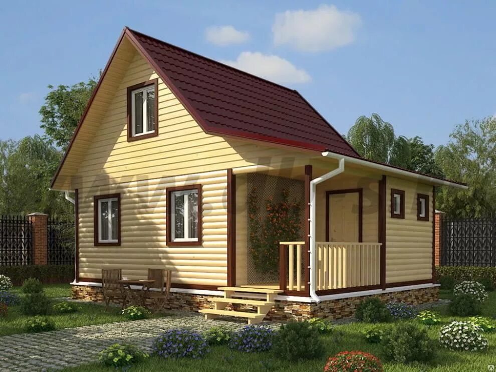 Каркасные дома 6х8 проекты фото Дачный дом 6х8 с террасой и верандой- Киров-каркас