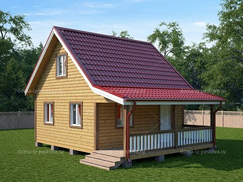 Каркасные дома 6х8 проекты фото Каркасный дом 6х8 "Бологое" с террасой и мансардой