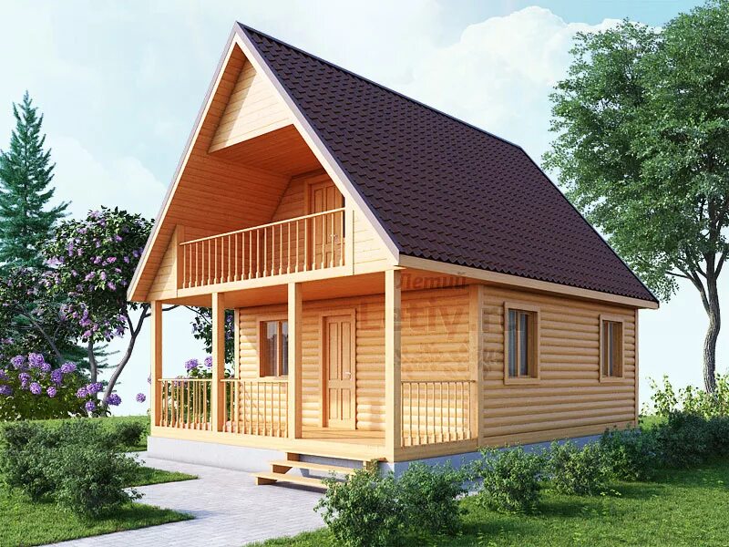Каркасные дома волгоград фото Проект № 15. Дом 6х8 м из профилированного бруса. Цена от 405 000 рублей.