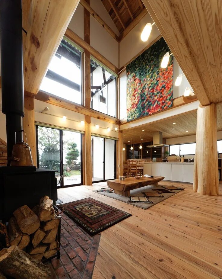 Каркасный дом фото внутри и снаружи Moore Log and Timber Homes ) Japanese Post and Beam Japanese interior, Modern ja