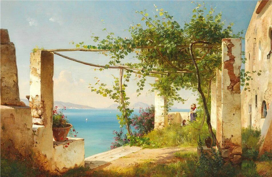 Карл адрес фото Carl Frederik Aagaard - View from the Amalfi Coast in Italy,1871 Пейзаж картина 