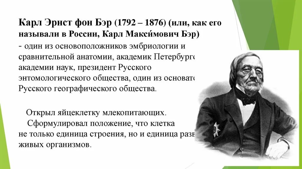 Карл бэр фото Клеточная теория. Типы клеточной организации - презентация онлайн