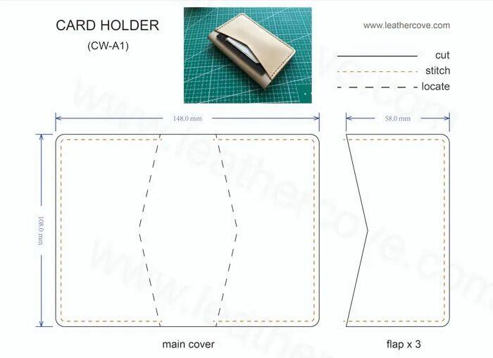 Карман из кожи выкройка Bifold Card Wallet Pattern - PDF - LeatherCove Card wallet pattern, Wallet patte