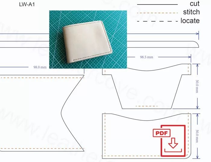 Карман из кожи выкройка PDF Pattern for the Leather Wallet shown in the picture Model: LW-A1 features 1 