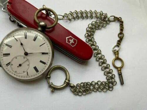 Карманные часы фото RARE VINTAGE ANTIQUE POCKET WATCH CYLINDRE ART DECO 4 RUBIS TOP NR SILVER KEY eB