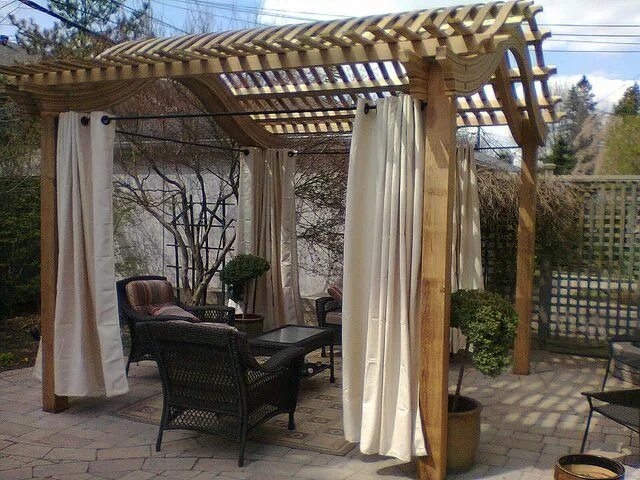 Карниз для беседки своими руками Gormwood Classic Arched Pergola with Curtains Pergola, Pergola curtains, Wood pe