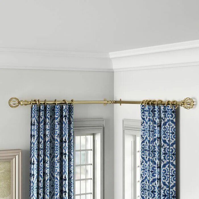 Карнизы на окна для штор фото Caden 13/16" Single Corner Curtain Rod Corner curtains, Corner window curtains, 