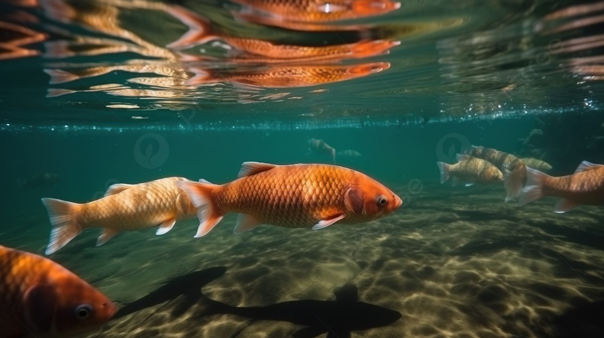 Карп в воде фото Orange Carp Swimming With Clear Underwater Water Background, Carp Swimming In Cl