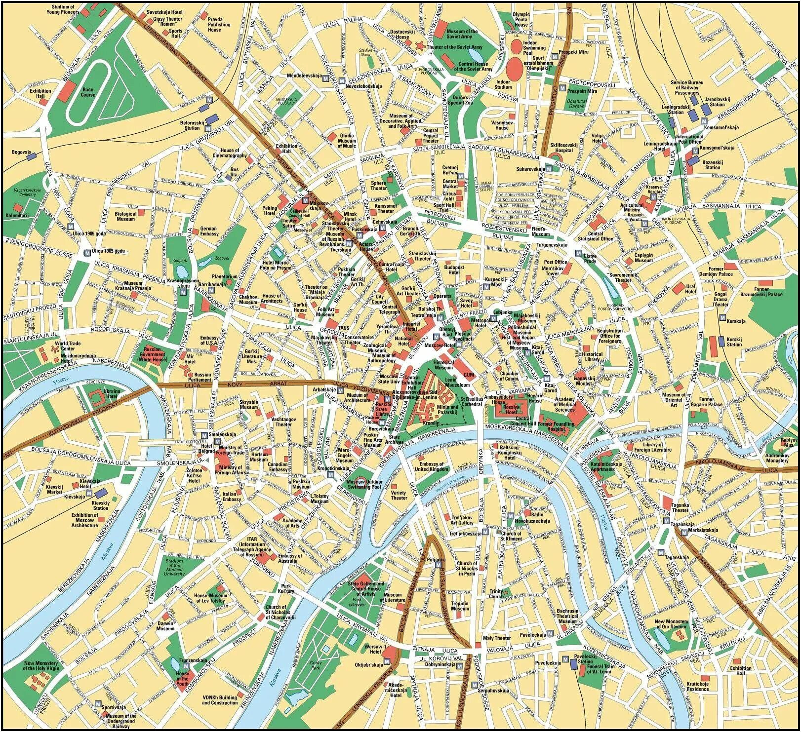 Карта фото улиц и домов Large map of Moscow 1 Moscow tourist map, Moscow map, Tourist map