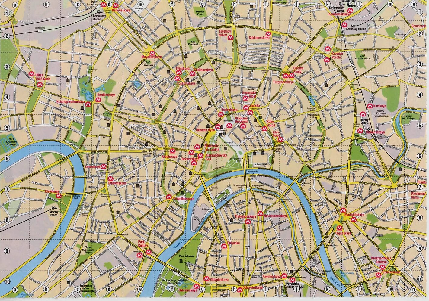 Карта фото улиц и домов Detailed road map of Moscow city center. Moscow city center detailed road map Vi