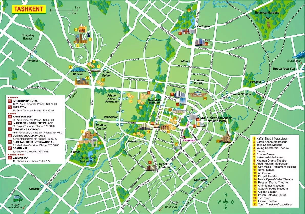 Карта города фото Подробная карта Ташкента на русском языке, карта Ташкента с достопримечательност