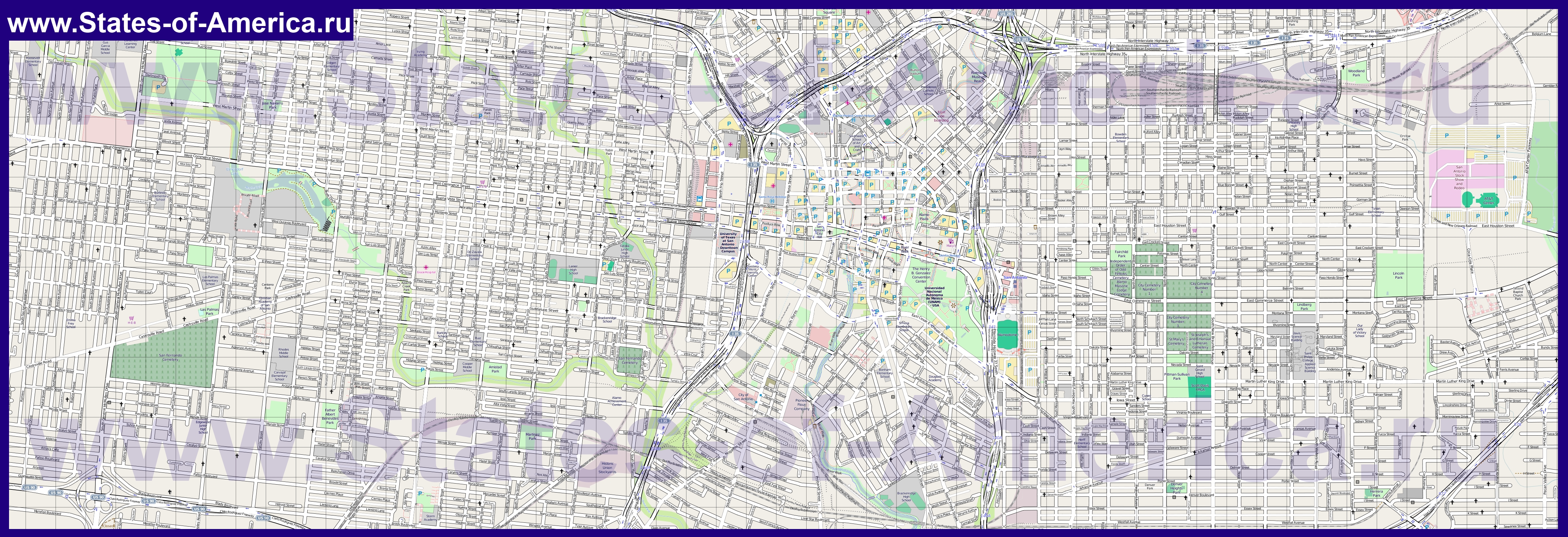 Карта города фото Карты Сан-Антонио Подробная карта города Сан-Антонио с достопримечательностями и