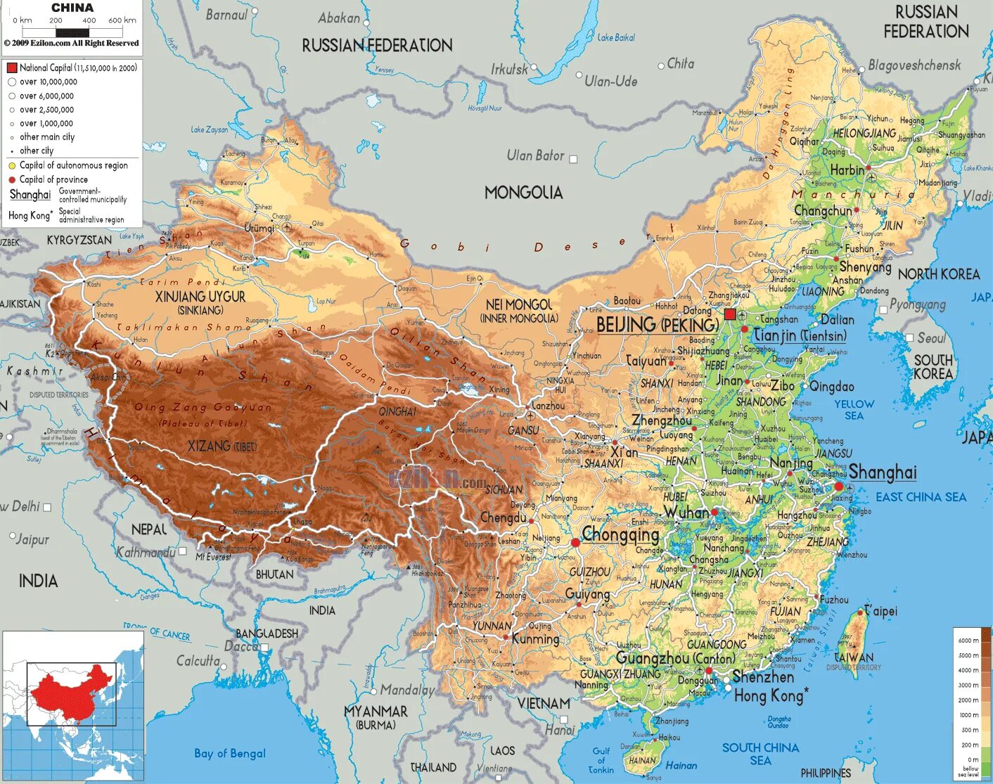 Карта китая фото Physical Map of China China map, China travel, Physical map