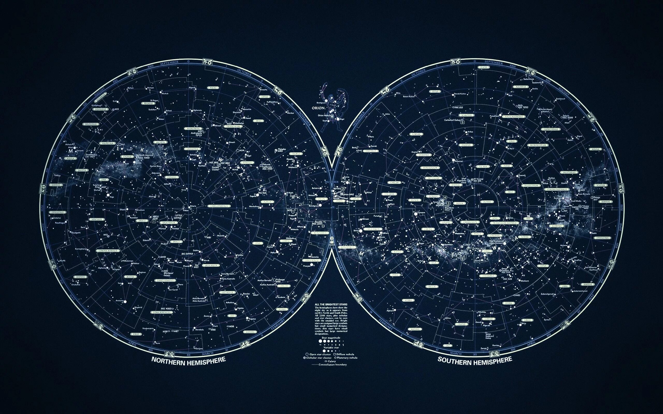 Карта космоса фото Star Map of the Celestial Vault in Both Hemispheres