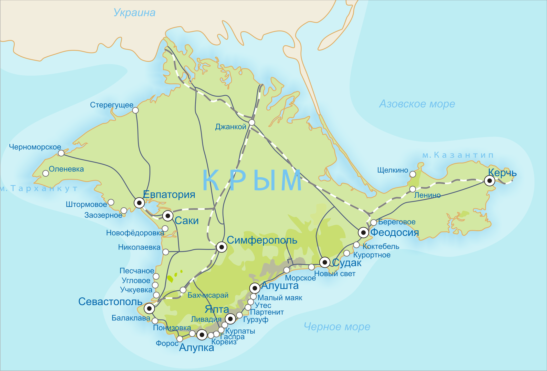 Карта крыма фото Подробная карта Крыма 2024. Карта Крыма с городами и посёлками на русском языке 