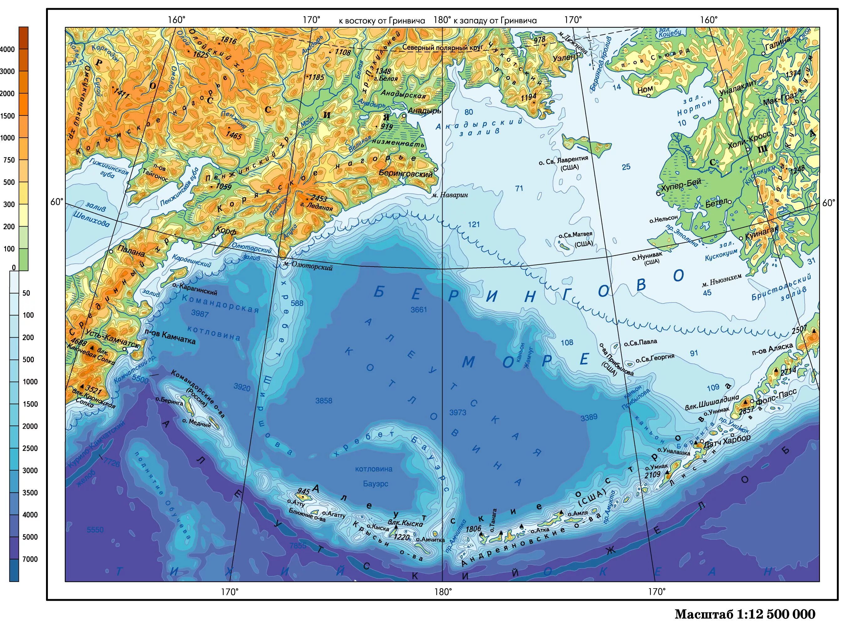 Карта морей фото Моря России - Берингово море