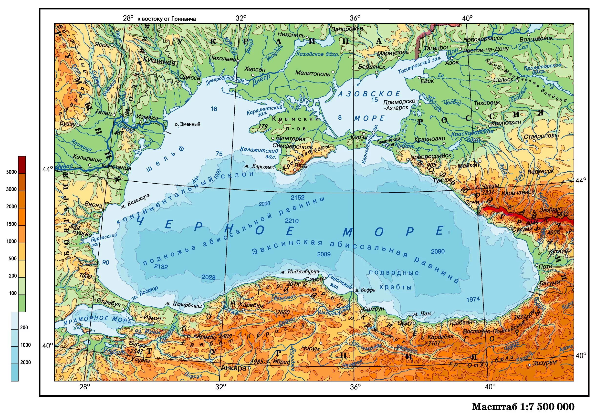 Карта морей фото Моря России - Черное море