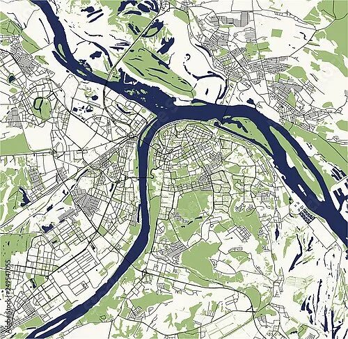 Карта нижнего фото Постер План города Нижний Новгород, Россия, в синем цвете