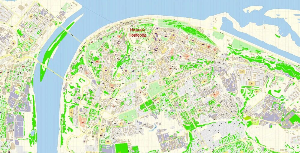 Карта нижнего фото Нижний Новгород векторная карта подробная редактируемая в слоях Adobe Illustrato