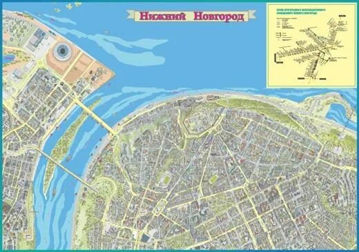 Карта нижнего фото Карта Нижнего Новгорода, схема пассажирского транспорта, 3D-схема центра города,