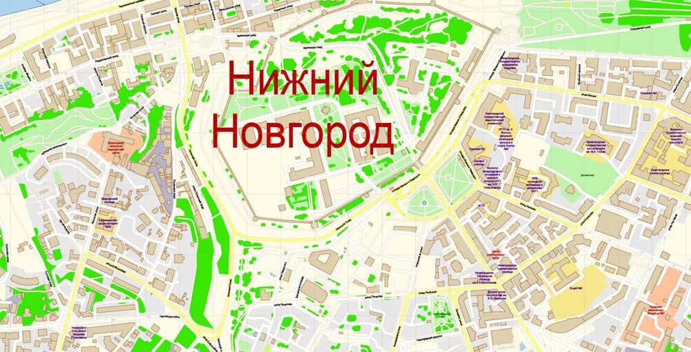 Карта нижнего фото Нижний Новгород векторная карта подробная редактируемая в слоях Adobe Illustrato