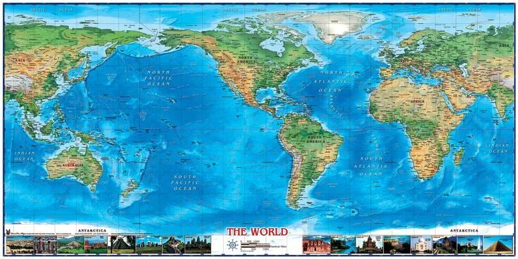 Карта океанов мира фото Americas centric map (now politically incorrect....) compart_world_physical_na_c