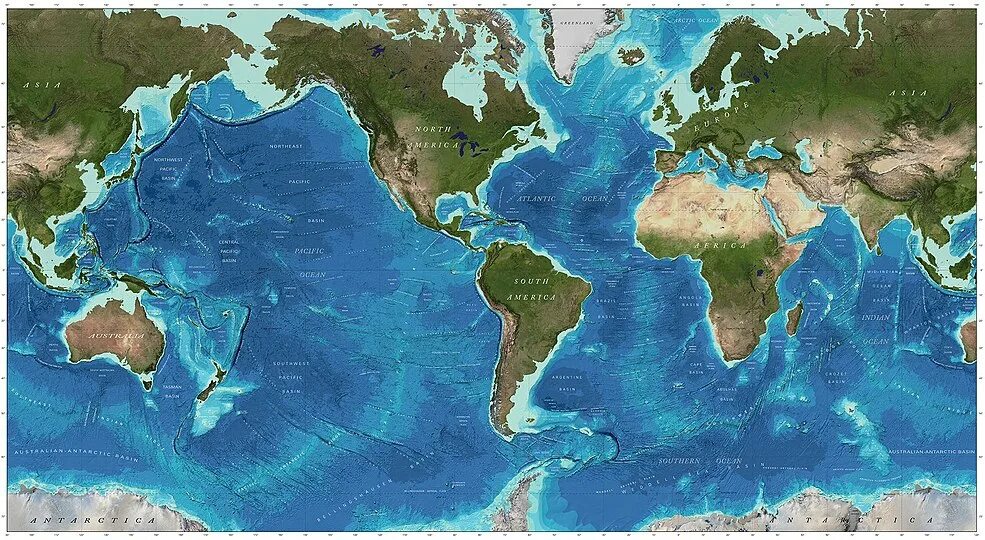 Карта океанов мира фото Ocean surface ecosystem - Wikipedia