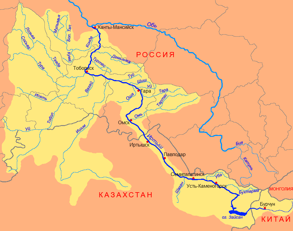 Карта рек фото Файл:Irtysh basin.png - Вікіпедыя