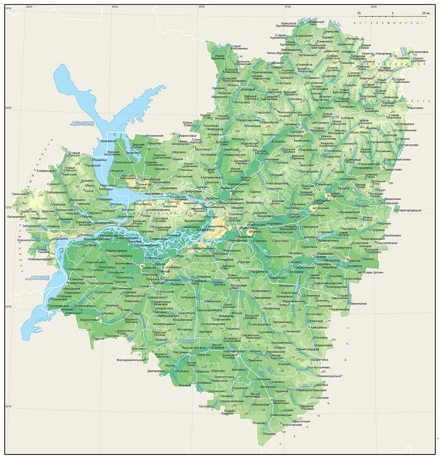 Карта самарская область фото Самарская область. Физическая карта - Регионы - Каталог Каталог векторных карт