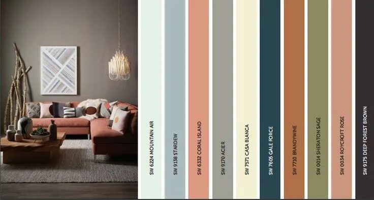 Карта сочетания цветов в интерьере Sherwin Williams colors for 2017. This is the "Holistic" series. Very different 