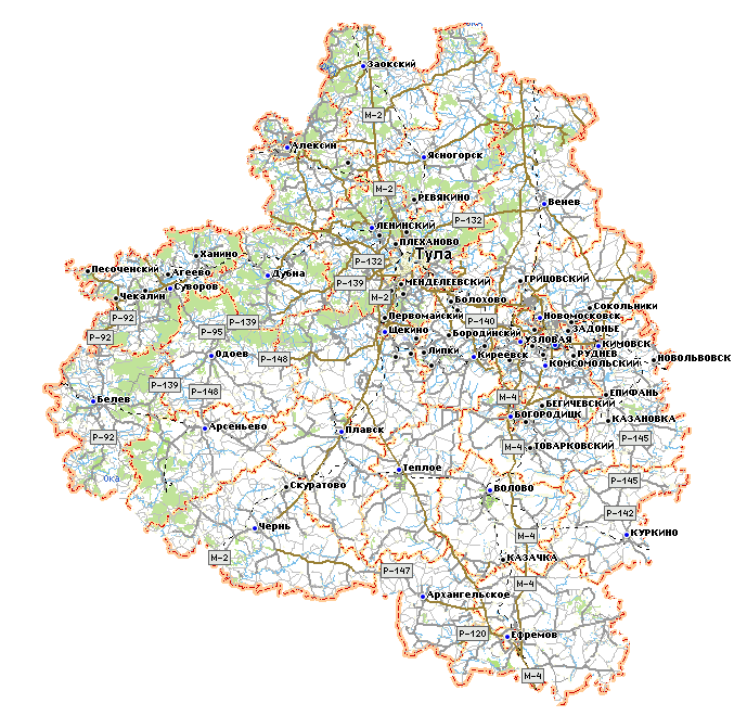 Карта тульской области фото Карта районов тульской обл