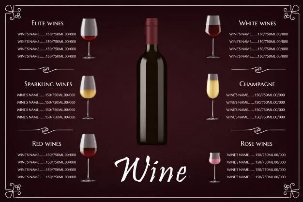 Карта вин фото Lista de vinhos elite, modelo de menu de restaurante Vetor Premium Carta de vinh