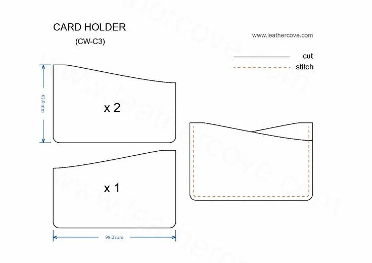 Картхолдер из кожи выкройка с размерами Slim Card Holder Pattern - Pdf - Leathercove pertaining to Card Stand Template i