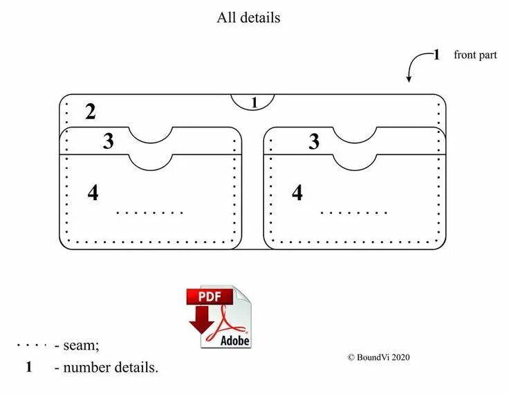 Картхолдер из кожи выкройка с размерами PDF Wallet Leather / Pattern Bifold / Leather Pattern / Template Wallet / Long W