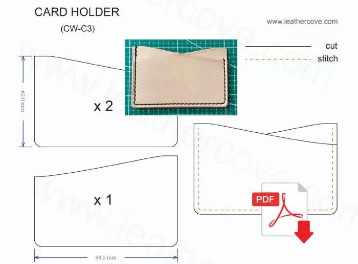 Картхолдер из кожи выкройка с размерами Printable Leather Card Holder Template - Printable Templates Free