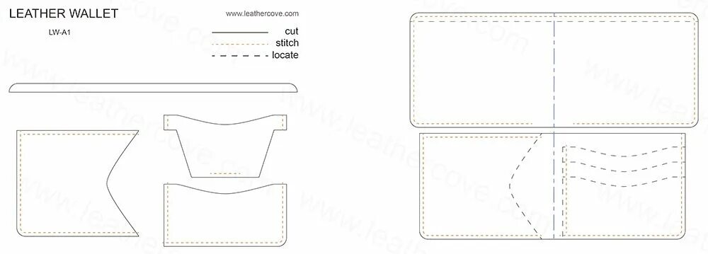 Картхолдер из натуральной кожи выкройка PDF Pattern for the Leather Wallet shown in the picture Model: LW-A1 features 1 