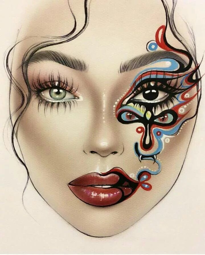 Карти макияж Pin on 2.Face makeup face painting Graphic makeup, Face chart, Halloween makeup 