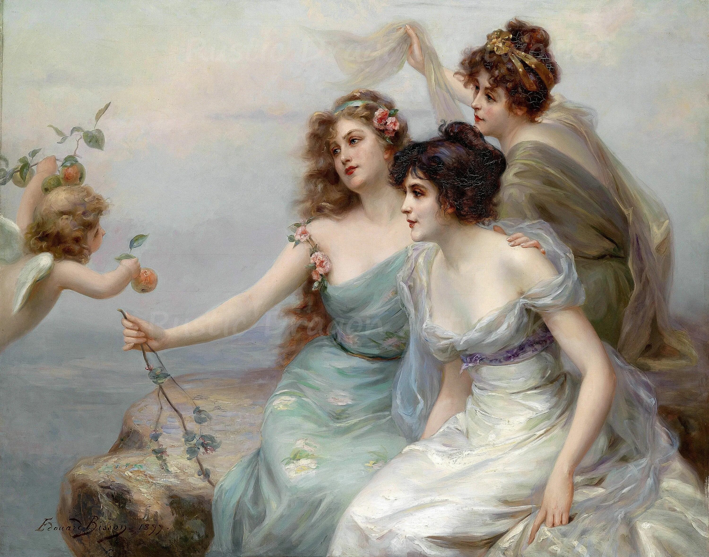 Картин стар фото Edouard Bisson the Three Graces 1899 Reproduction Digital Print Mythology Daught