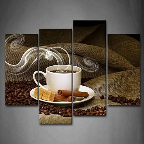 Картина кофе фото Amazon.com: Canvas Prints Wall Art - a Cup of Cafe Latte and Coffee Beans Modern