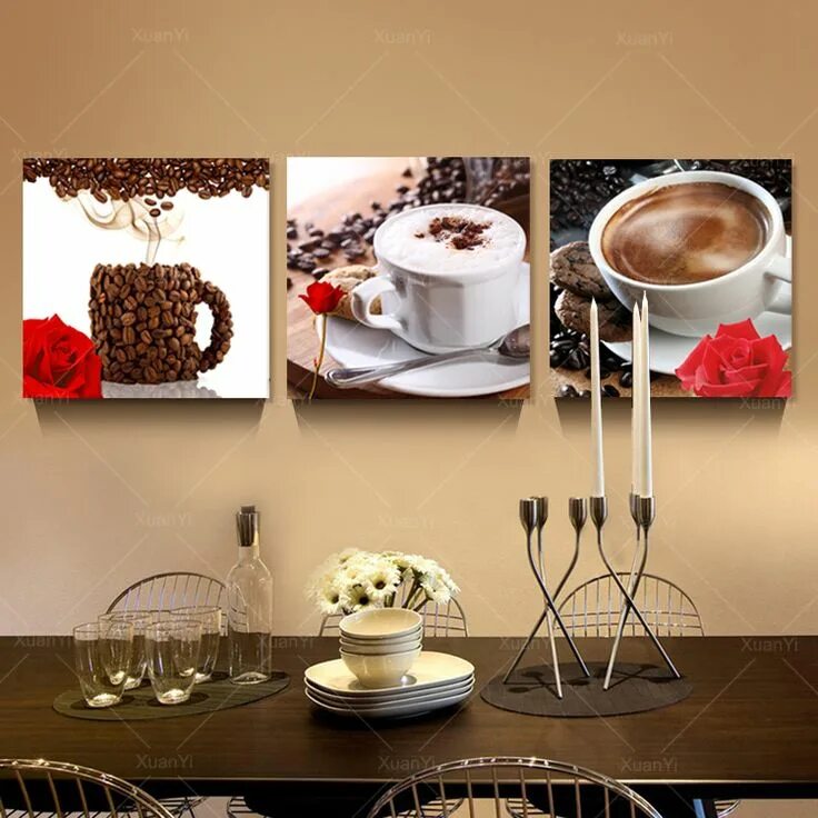 Картина кофе фото 3 Panel Abstract Printed Stil Life Coffee Painting Canvas Art Picture Cuadros De