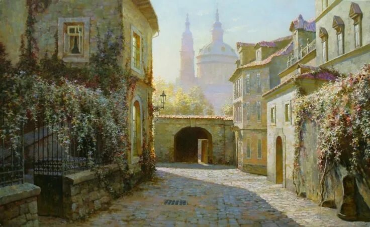 Картина маслом тарская ул 20 фото Yuri Obukhovsky, 1965 Romantic painter Пейзажи, Городской пейзаж, Старый город